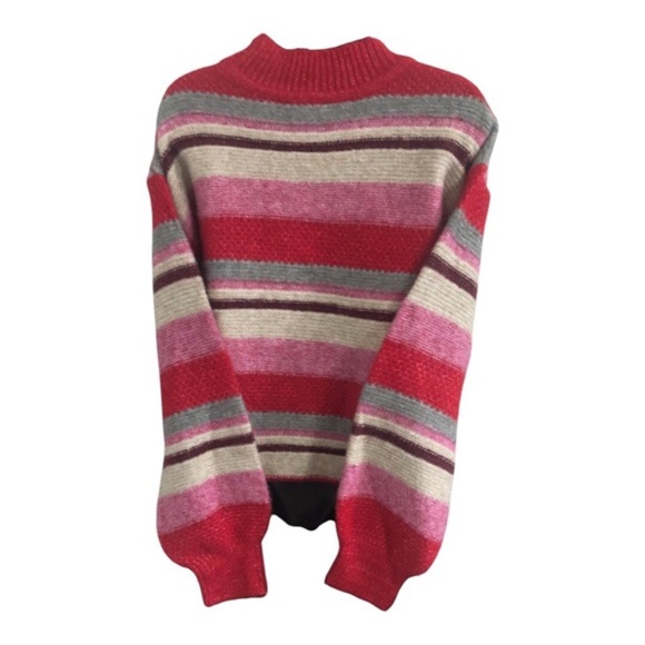 Jessica Simpson pink multi‎ striped fuzzy high crewneck sweater size small new - Picture 7 of 15